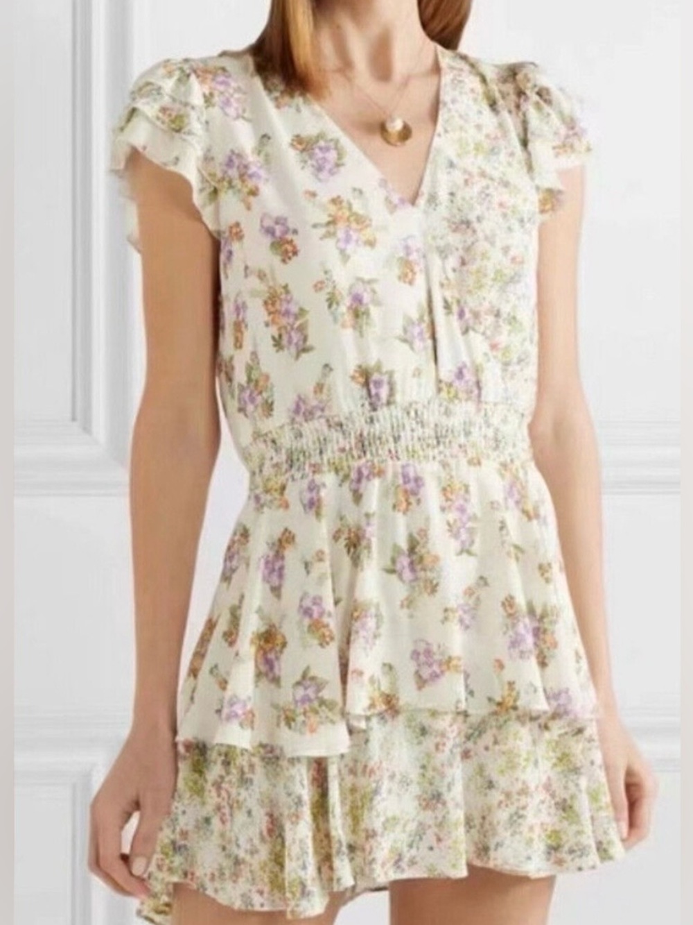 Alice + Olivia Mariska Ruffle Skirt Romper  Flower cottagecore women Size 6